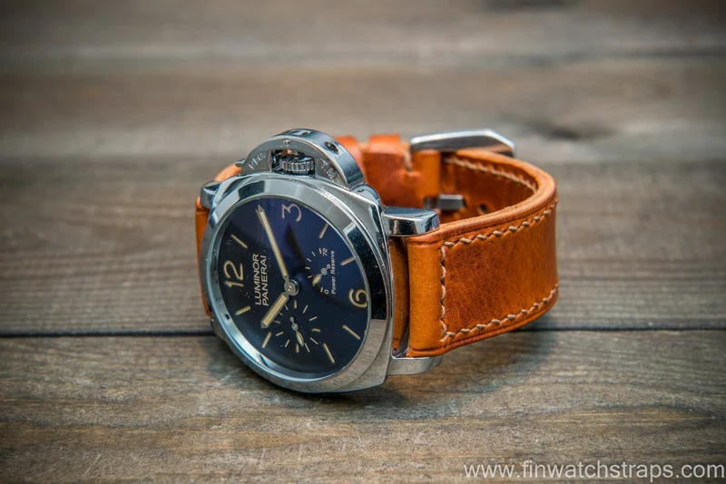 Badalassi Carlo Wax leather watch strap. Cognac color. Handmade in Finland.