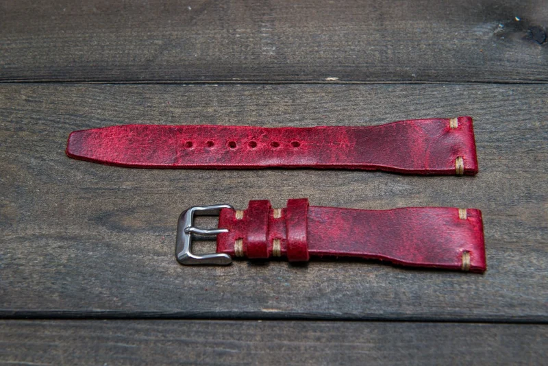 Pilot Leather Watch Strap, Aviator model, Military style tapered model