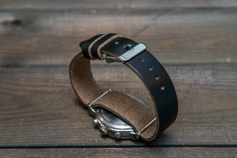 One-piece watch band, Horween Black Chromexcel leather