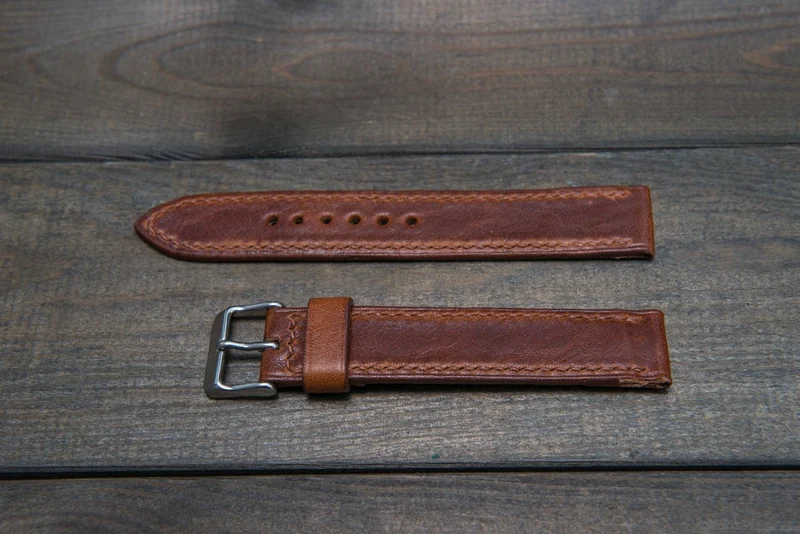 Buttero leather watch strap (Cognac), handmade in Finland - 16mm, 17 mm, 18mm, 19 mm, 20mm, 21mm, 22mm, 23 mm, 24mm, 25 mm, 26 mm.