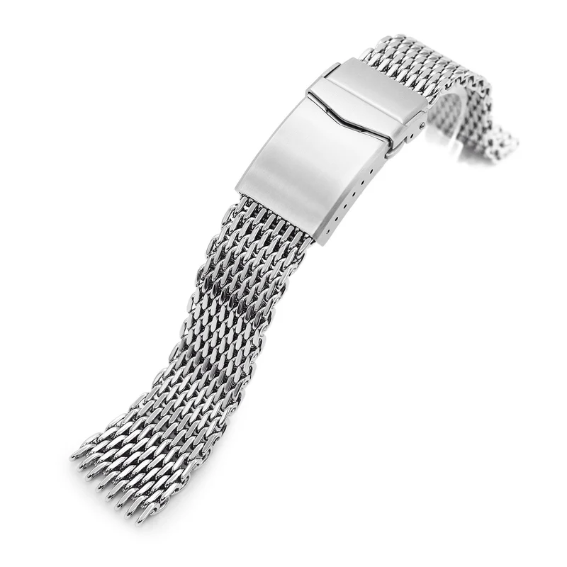 20mm Tapered Shark Mesh Polished Stainless Steel Watch Bracelet