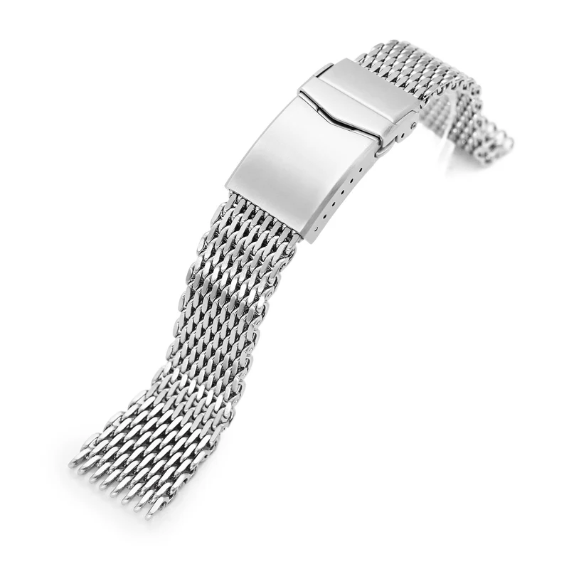 20mm Tapered Shark Mesh Stainless Steel Bracelet with V-Clasp