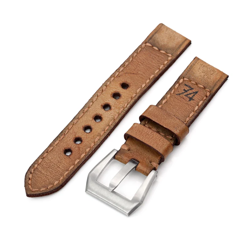 20mm or 21mm Gunny X MT '74' Light Brown Handmade Quick Release Leather Watch Strap #41