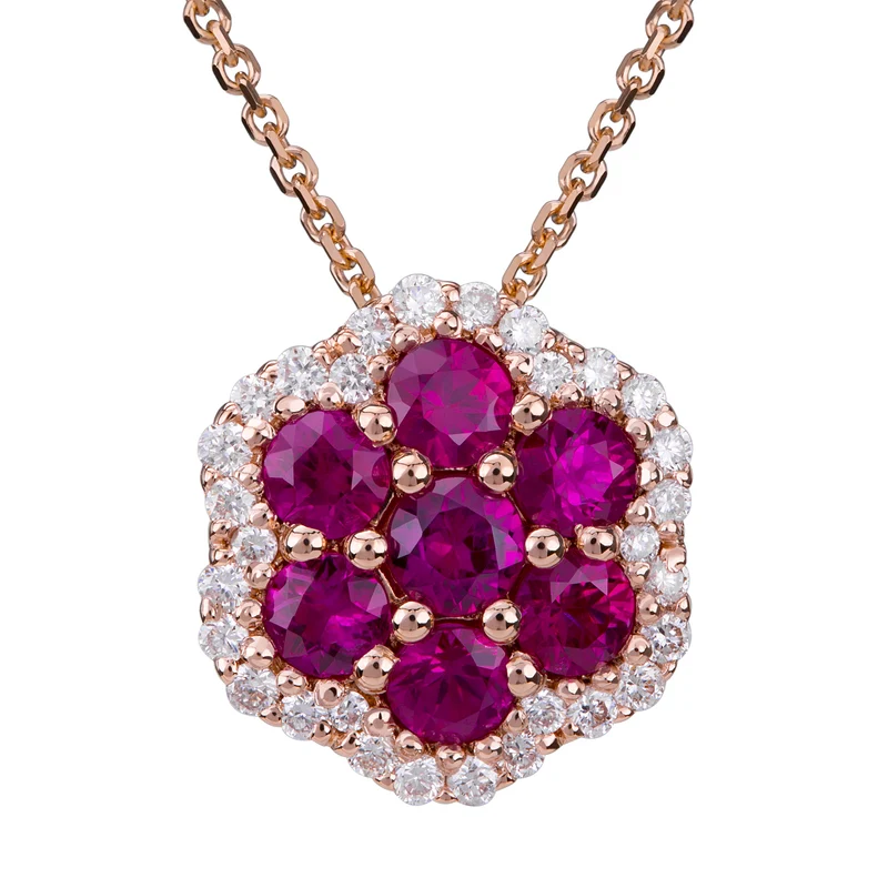 Golay collana fiore rubini e contorno diamanti bianchi PPV007DIRU-21287110102