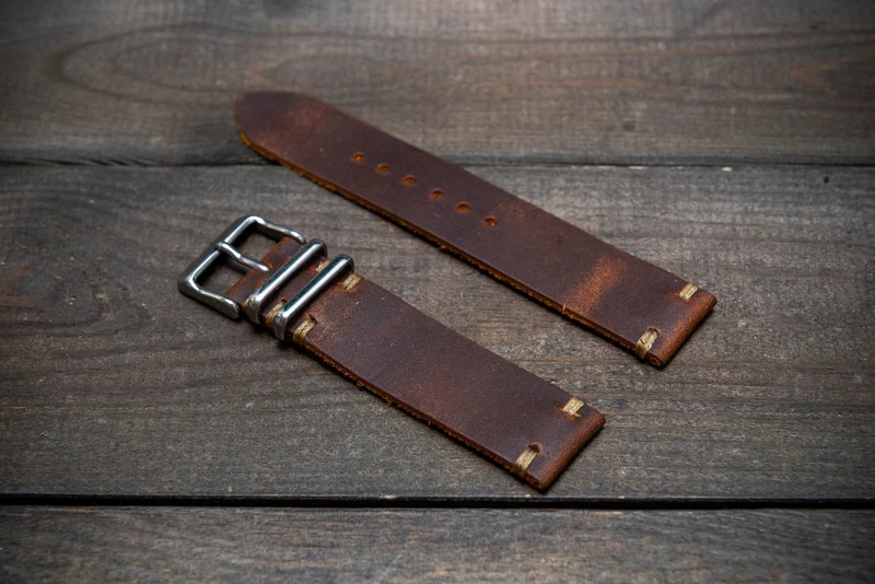 Leather watch band. Vandyke Brown-Mustard. Handmade in Finland 15-26 mm.