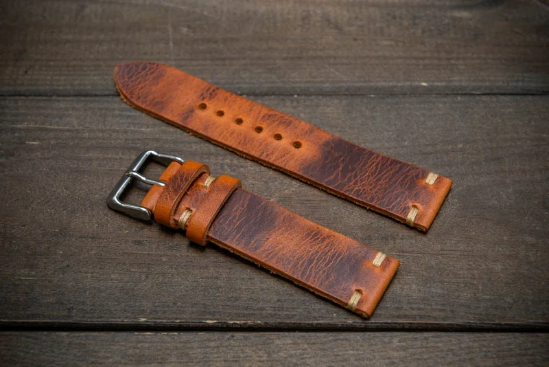 Badalassi Tawny Wax leather watch strap. Hand-made to order in Finland.