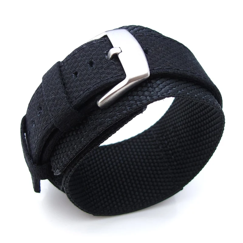 MiLTAT 24mm Double Layer Nylon Black Tactical Hoop and loop Watch Strap, design for 44mm Panerai Watches
