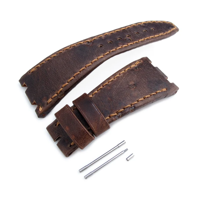 Dark Brown Chesse Holes Leather of Art Watch Strap, Brown Wax thread, compatible with Audemars Piguet Royal Oak Offshore