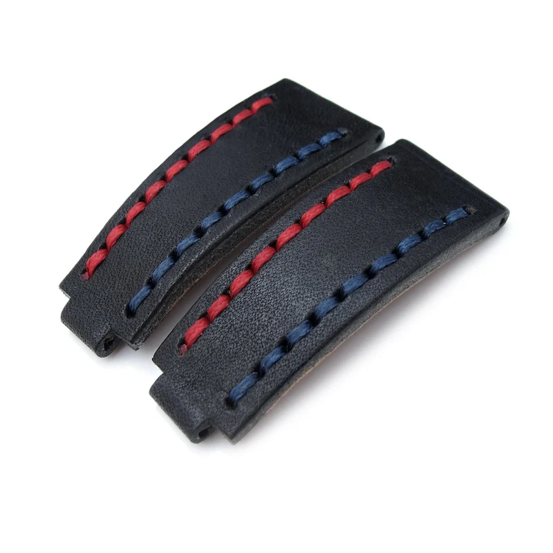 20mm MiLTAT RX 'X' Collection Watch Strap, NERO Black Genuine Calf, Red + Navy Blue St. Tailor-made for RX SUB & Explo