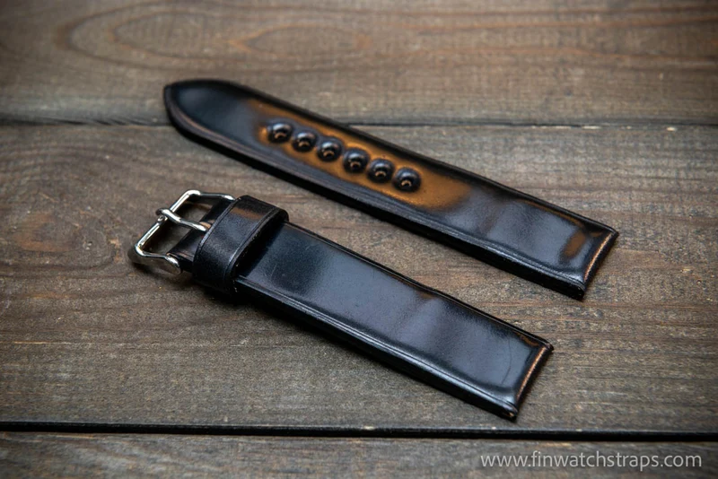 Leather watch strap, Shell Cordovan. Handmade in Finland, 10 mm-26 mm.