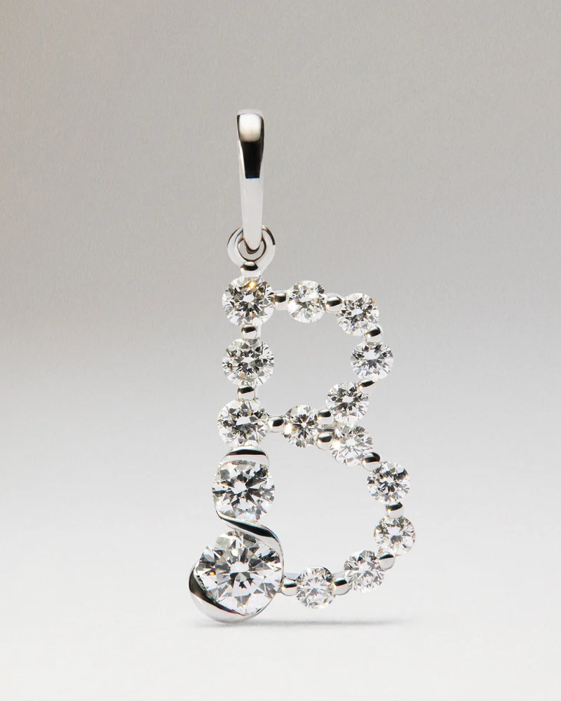Diamonds and white gold B initial pendant