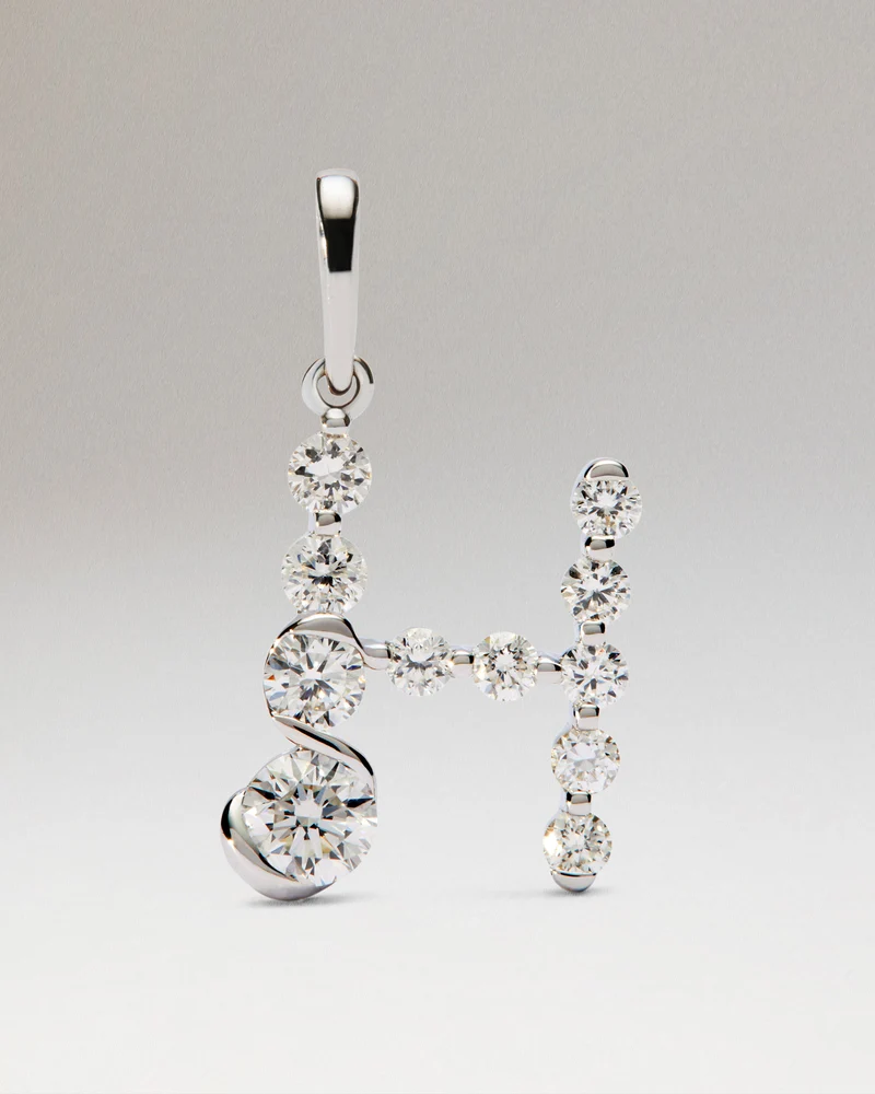 Diamonds and white gold H initial pendant