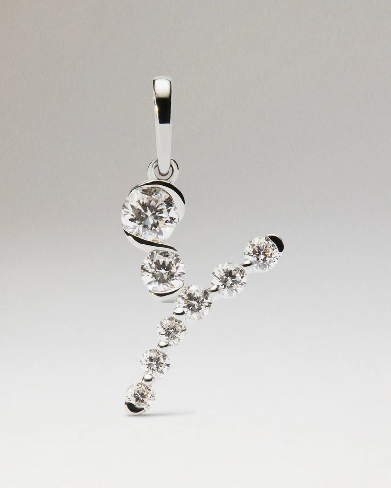 Diamonds and white gold Y initial pendant