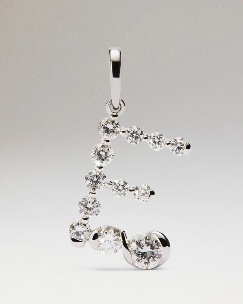 Diamonds and white gold E initial pendant