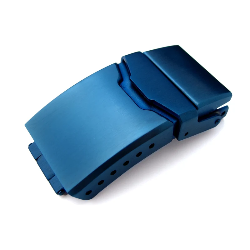 18mm, 20mm or 22mm Stainless Steel Button Chamfer double locks Diver Clasp for Watch Band, IP Blue