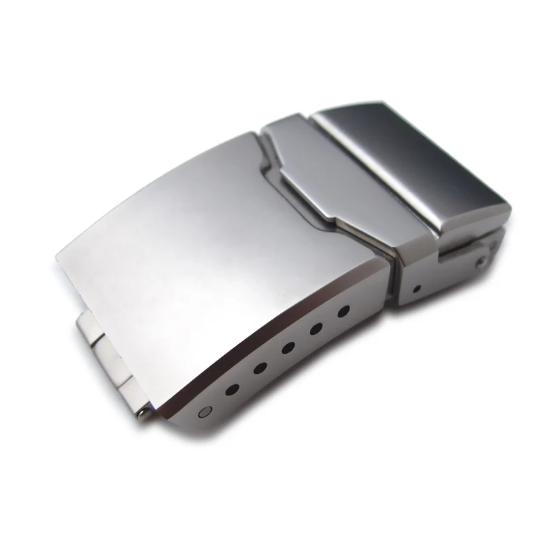 18mm, 20mm, 22mm or 24mm Stainless Steel Chamfer double locks Diver Clasp for Watch Band, 6 adjust holes and reformed Flip-Lock, Sandblasted