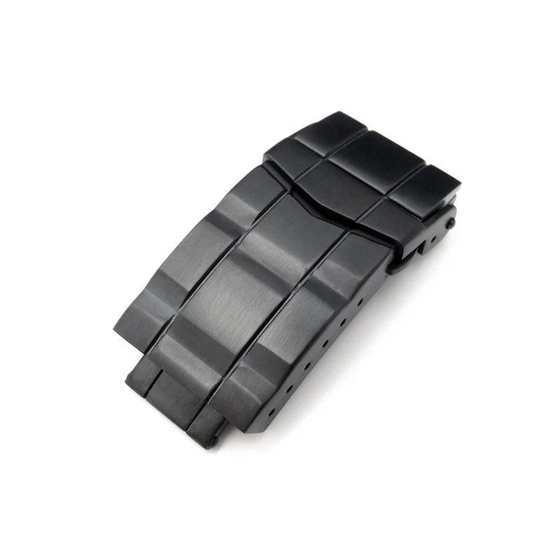 16mm, 18mm or 20mm Solid 316L Stainless Steel Double Locks SUB Diver Clasp, Button Control, PVD Black