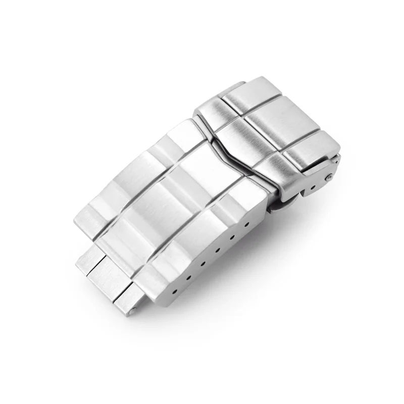 16mm, 18mm or 20mm Solid 316L Stainless Steel Double Locks SUB Diver Clasp, Button Control, Brushed