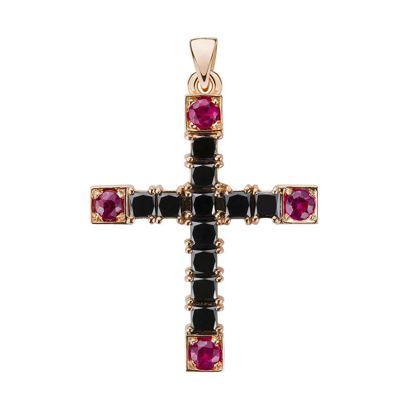 Golay pendente croce grande diamanti black e rubini PCR009RUBK2-18093110017