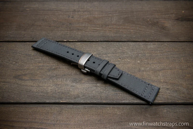 Canvas waterproof watch strap, 17mm, 18mm, 19 mm, 20 mm, 21 mm, 22 mm, 23mm, 24mm with a deployment clasp.