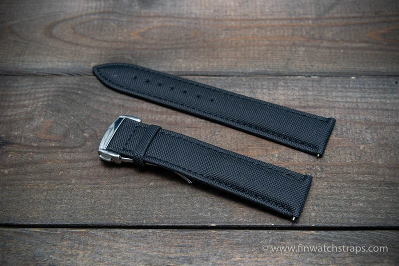 Omega watch strap, black canvas with leather lining