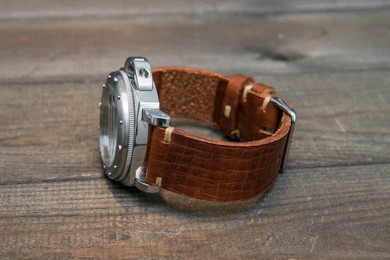 Italian bull leather watch strap 4 mm thick, Torre Cognac, handmade in Finland - 16mm, 17 mm, 18mm, 19 mm, 20mm, 21mm, 22mm, 23 mm, 24mm, 25 mm, 26 mm.