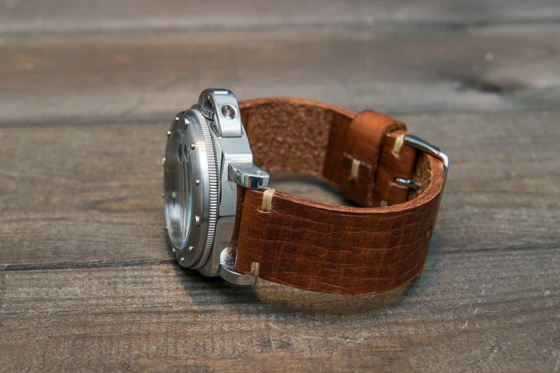 Italian bull leather watch strap 4 mm thick, Torre Cognac, handmade in Finland - 16mm, 17 mm, 18mm, 19 mm, 20mm, 21mm, 22mm, 23 mm, 24mm, 25 mm, 26 mm.