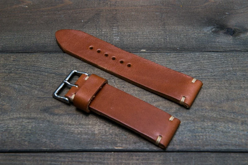 Italian bull leather watch strap 4 mm thick, Toro Bull Cognac, handmade in Finland - 16mm, 17 mm, 18mm, 19 mm, 20mm, 21mm, 22mm, 23 mm, 24mm, 25 mm, 26 mm.