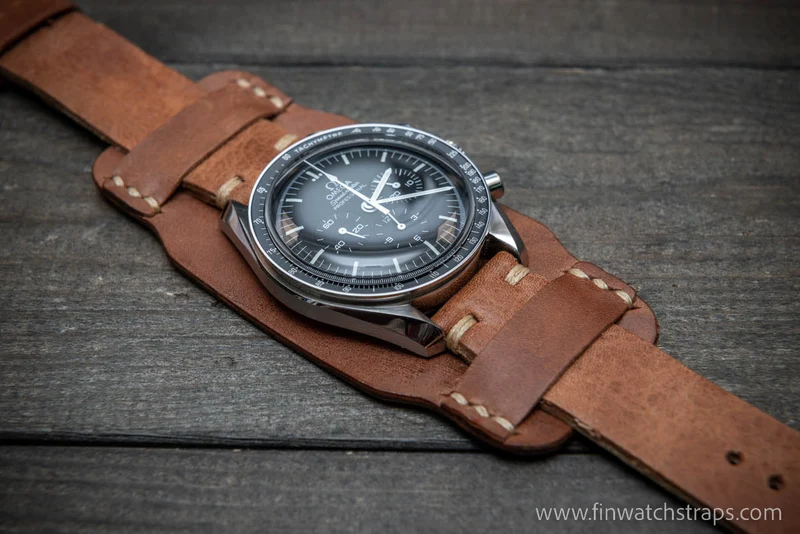 Bund-style Nordic reindeer leather Watch Strap, Aviator model watch band, Lapland Reindeer, Finland