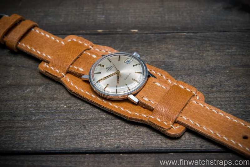 Bund-style Nordic reindeer leather Watch Strap, Aviator model watch band, Reindeer, Norway