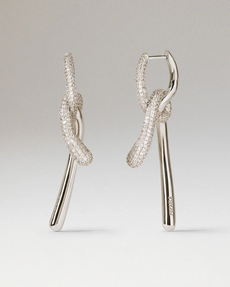 Pave Twist silver hoops