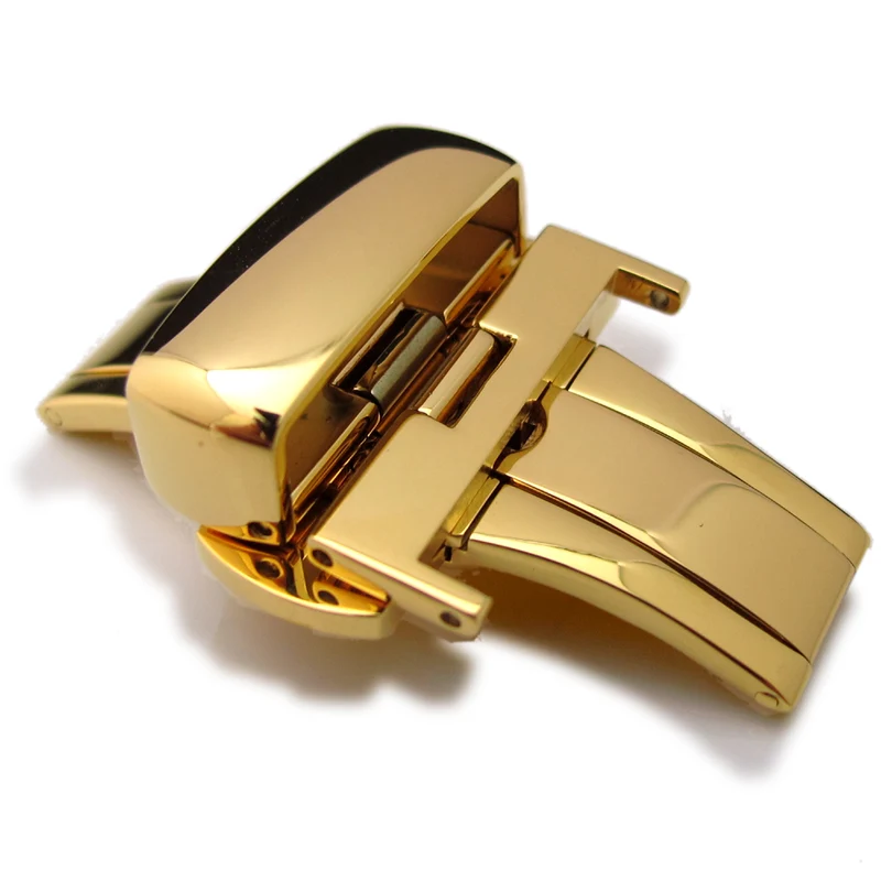 20mm, 22mm, 24mm Deployment Buckle / Clasp, Gold Plated Stainless Steel for Leather Strap