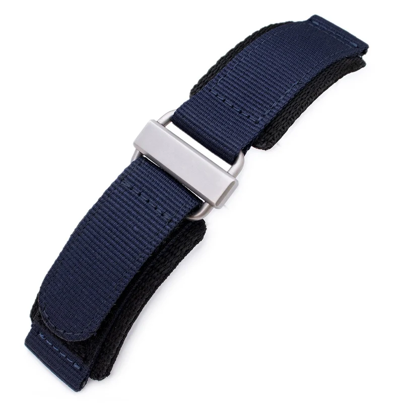 22mm MiLTAT Navy Blue Nylon Hoop and loop Fastener Watch Strap, Brushed Stainless Buckle