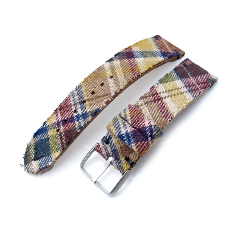 20mm, 22mm MiLTAT Stewart Camel Tartan Pattern Watch Strap, Grey Stitching