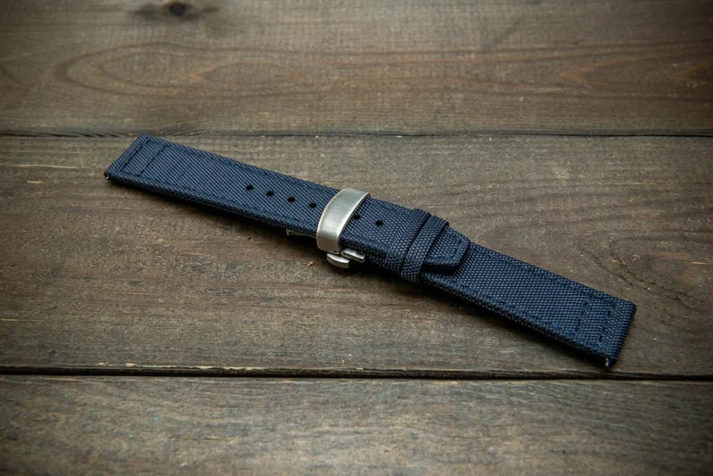 Canvas waterproof watch strap, 17 mm, 18mm, 19 mm, 20 mm, 21 mm, 22 mm, 23mm, 24mm with a deployment clasp.