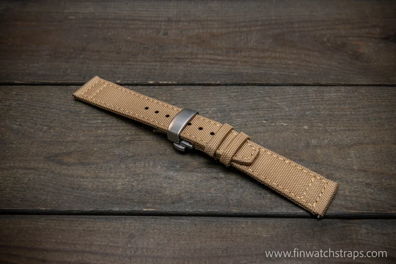 Canvas waterproof watch strap, 17 mm, 18mm, 19 mm, 20 mm, 21 mm, 22 mm, 23mm, 24mm with a deployment clasp.