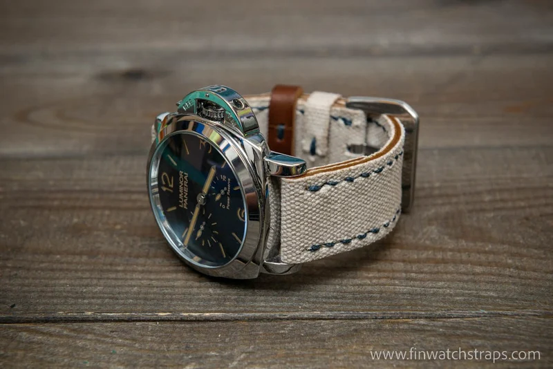 Vintage washed canvas watch strap, handmade to order, full customisation options.
