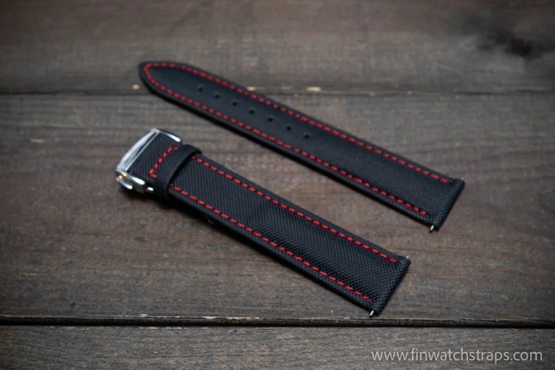Watch strap, canvas with leather lining and deployment clasp