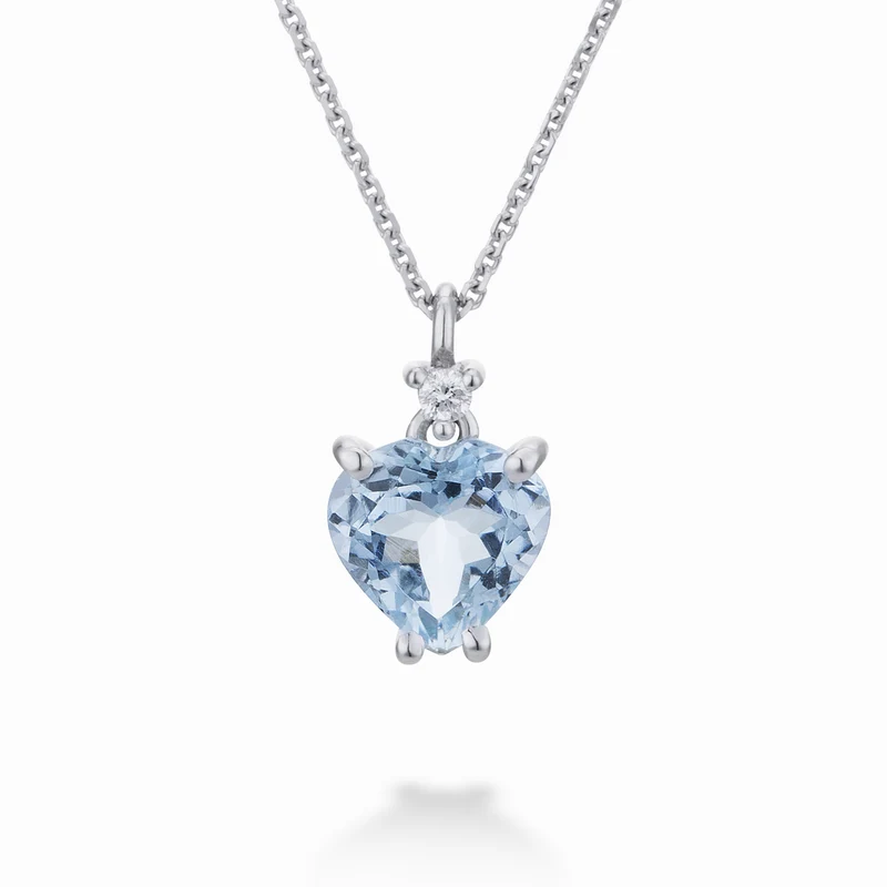 World Diamond Group collana pendente acquamarina cuore 8x8 e diamante PCL198DIAQ88-22248110004