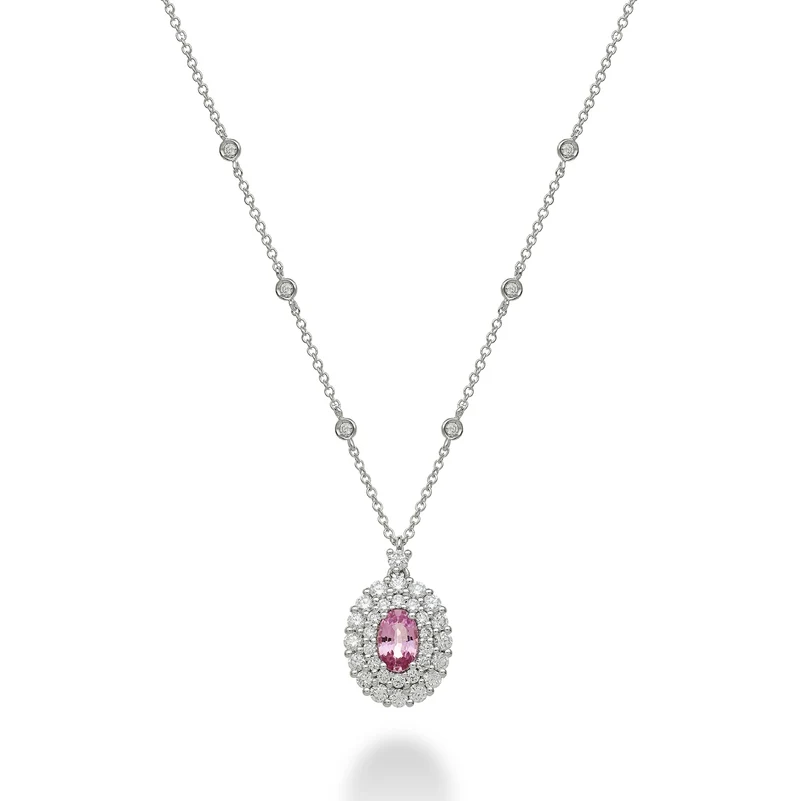 Golay collana con zaffiro pink ovale mis. 6x4 con doppio PCL128DIZP64-23271110016