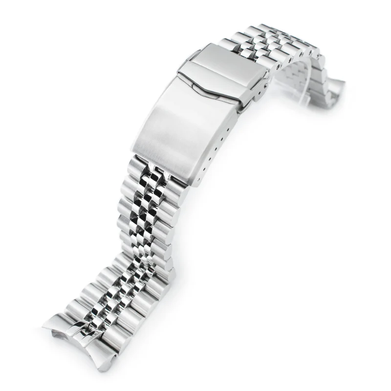 22mm Super-J Louis JUB Watch Band for Seiko SKX007 SKX009 SKX011, Stainless Steel - Brushed, Polished Center Links, V Diver Clasp