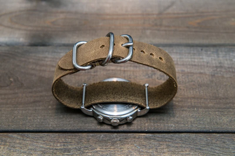 One-piece military watch band, Military Olive leather watch strap