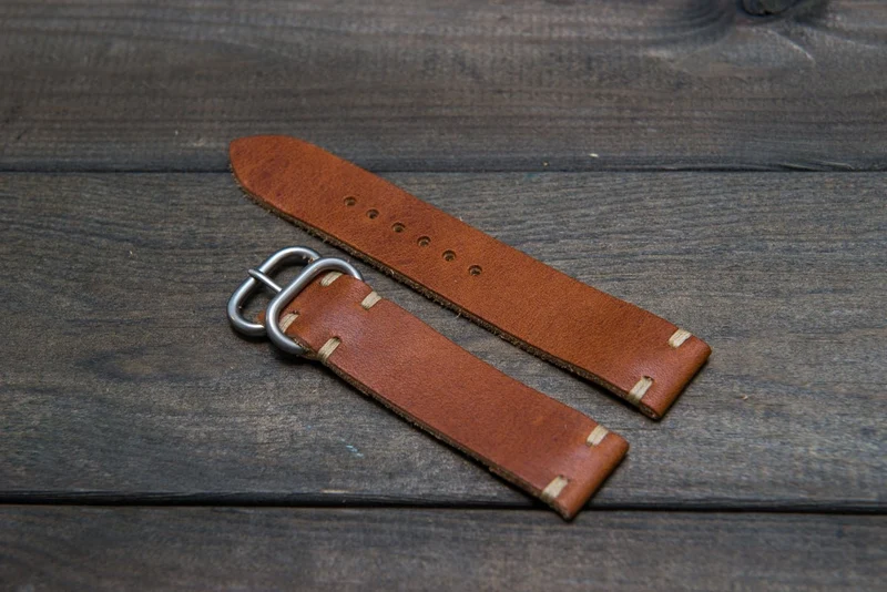 English Tan leather watch strap, handmade in Finland - 16mm, 17 mm, 18mm, 19mm, 20mm, 21 mm, 22mm, 23 mm, 24mm.
