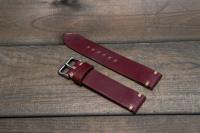 Shell Cordovan Bordo leather watch strap, handmade in Finland