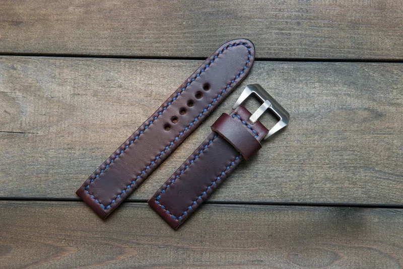 Burgundy leather watch strap, Horween Chromexcel no 8 watch band, handmade in Finland - 18mm, 19 mm, 20mm, 21 mm, 22mm, 23 mm, 24mm, 25 mm, 26 mm.