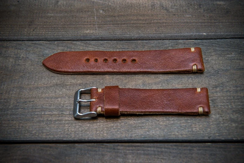 Buttero leather watch strap (cognac), handmade in Finland - 10 mm, 12 mm, 14 mm, 16mm, 17 mm, 18mm, 19 mm, 20mm, 21mm, 22mm, 23 mm, 24mm, 25 mm, 26 mm.