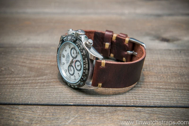 Badalassi Tobacco Wax leather watch strap. Hand-made to order in Finland.