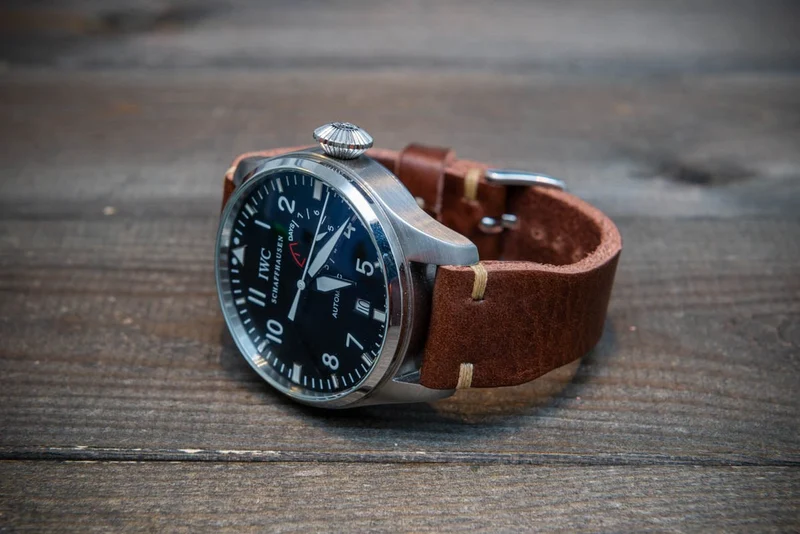 Leather watch strap 4 mm thick, Pilot model, Dark Brown Oily, handmade in Finland