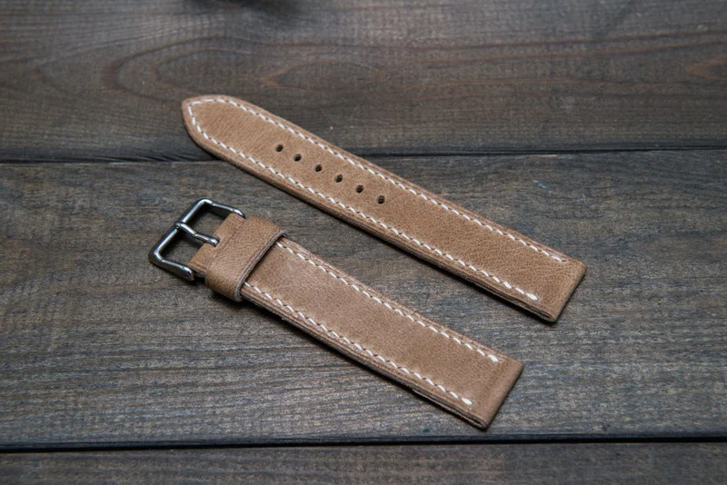 Camel leather watch strap, Antique beige, handmade in Finland