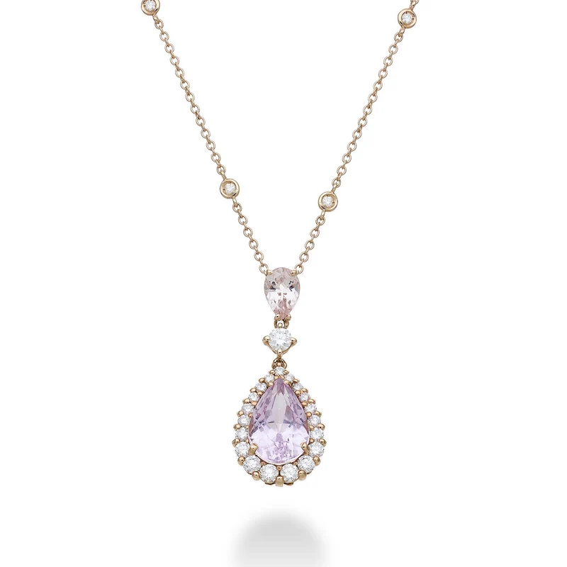World Diamond Group collana kunzite a goccia 10x7,morganite e diam PCL093DIKZMO2-21292110052